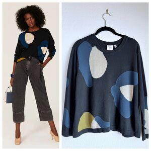 Elk Australia Abstract Poppy Crew Neck Sweater Black Blue Mustard & White Gold 4